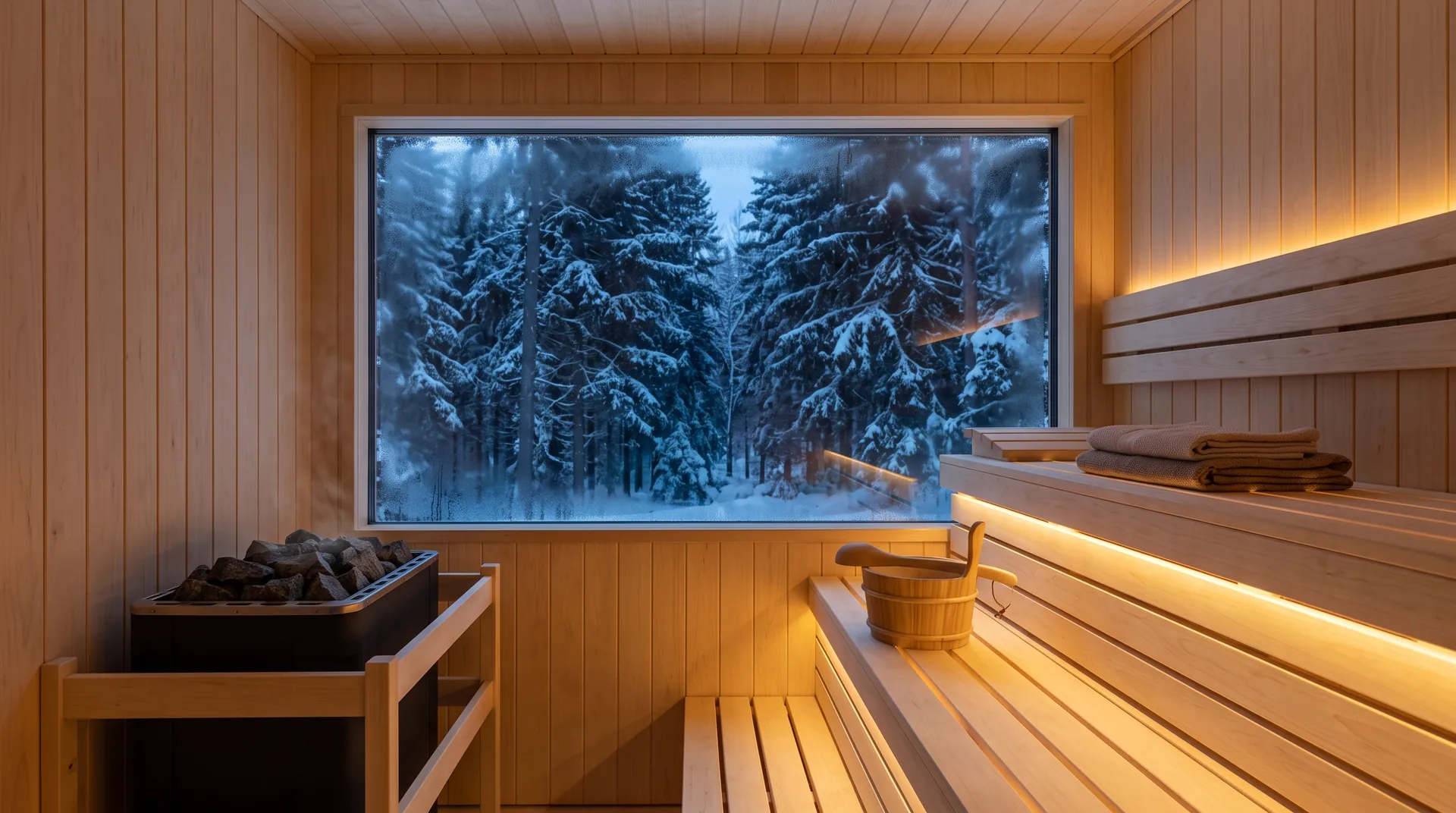 Sauna s proskleným výhledem na les
